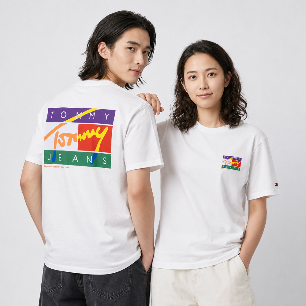 Tommy Hilfiger 熱銷印刷大Logo正反圖案短袖T恤-白色