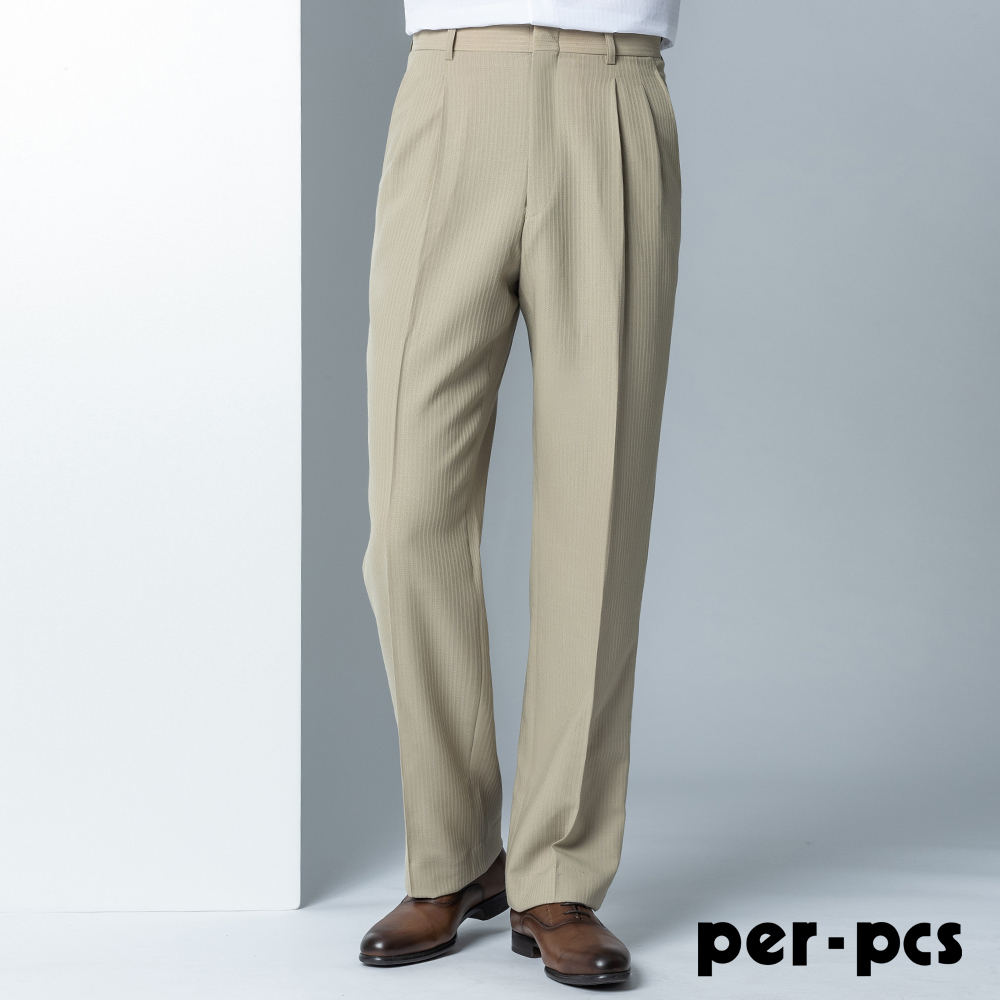 per-pcs 派彼士 經典質感打摺西褲_卡其條紋(87223)
