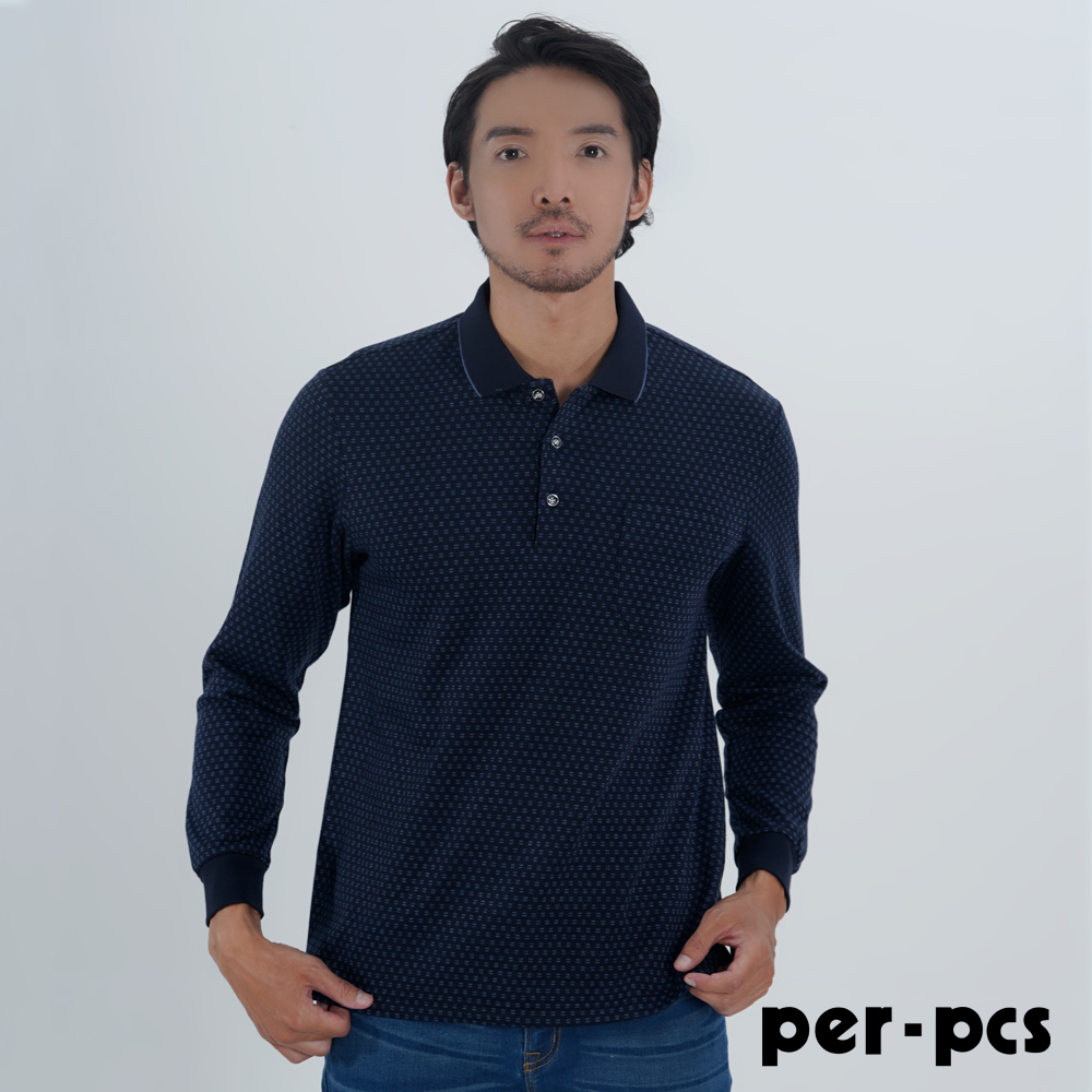 per-pcs 派彼士 低調沉穩棉混長袖保暖POLO衫_深藍(823510)