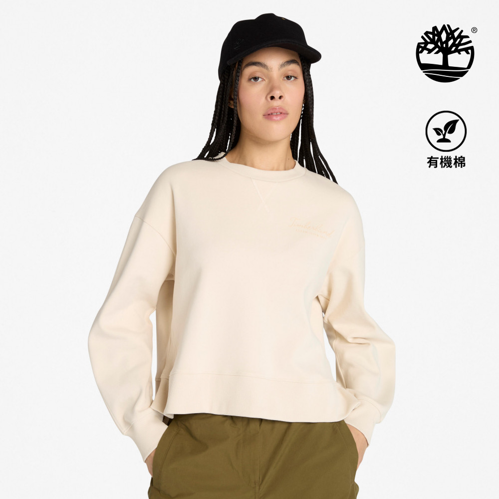Timberland 女款象牙色寬版圓領上衣｜A41ZBEFL