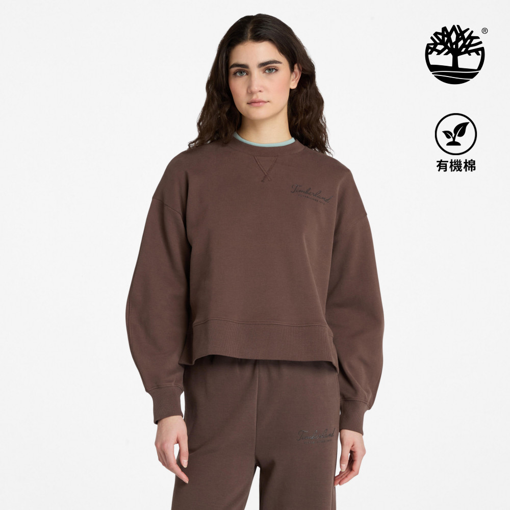 Timberland 女款深棕色寬版圓領上衣｜A41ZB243
