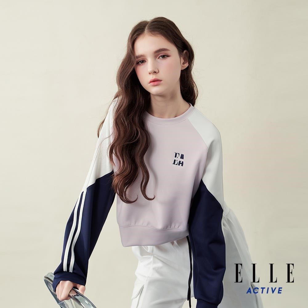 ELLE ACTIVE 潮流拼接撞色長袖上衣-淺紫 EA25A2W170121