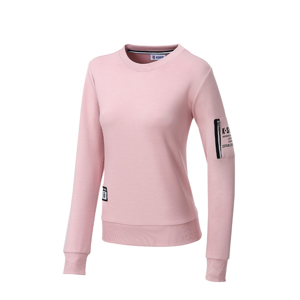 K-SWISS 運動長袖 SL POCKET SWEATSHRT 圓領 女款 橘粉色 197251-698