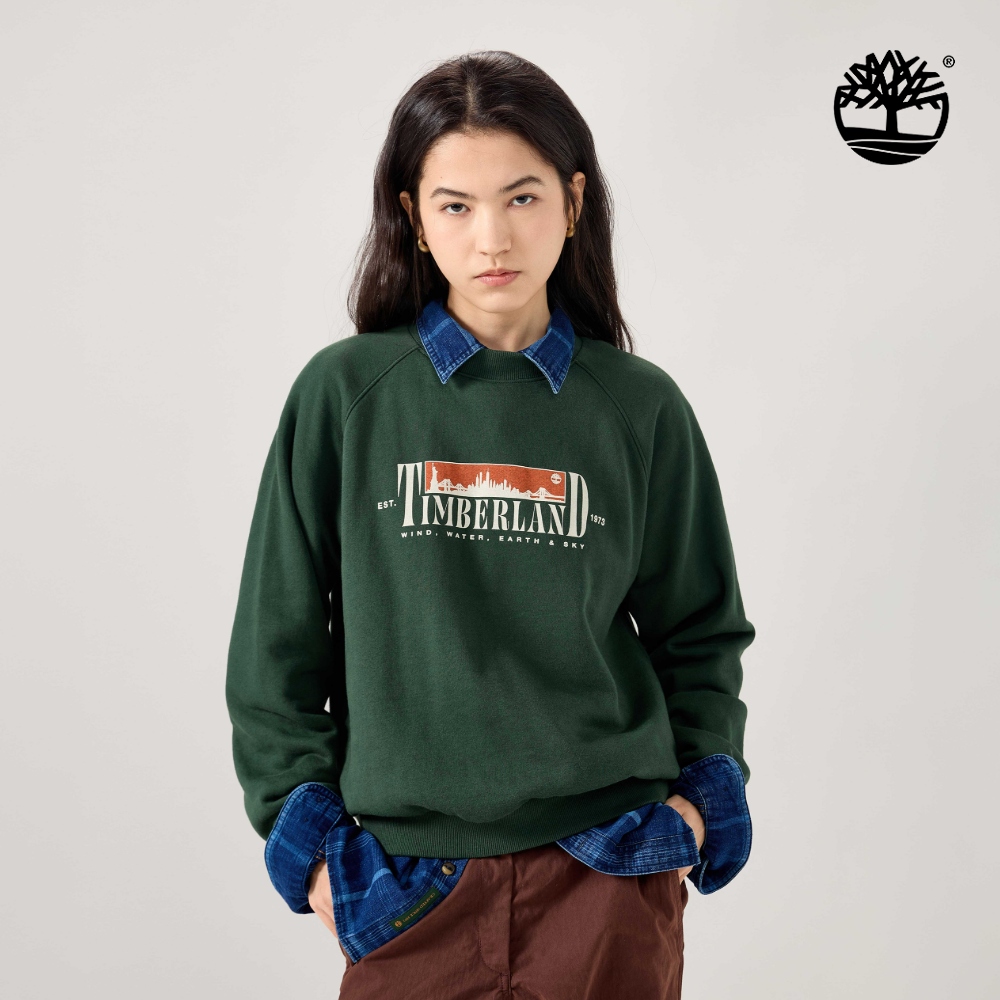 Timberland 女款綠色刷毛圓領長袖上衣|0YH5D398