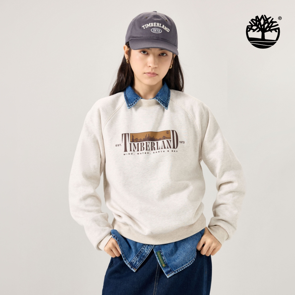 Timberland 女款白色刷毛圓領長袖上衣|0YH5D546