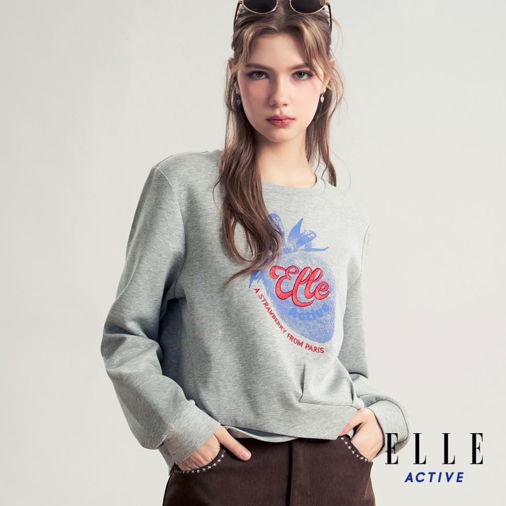 ELLE ACTIVE 女款 胸前LOGO印花機能保暖圓領大學T恤-灰色 (EA26A2W1402-95)