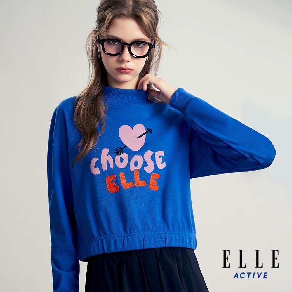 ELLE ACTIVE 女款 植絨半高領短版長袖上衣-寶藍色 (EA26A2W1410-36)