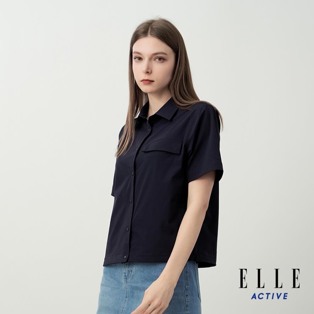 ELLE ACTIVE 女款 俐落寬鬆工裝短袖襯衫-深藍 (EA26S2W1303-39)