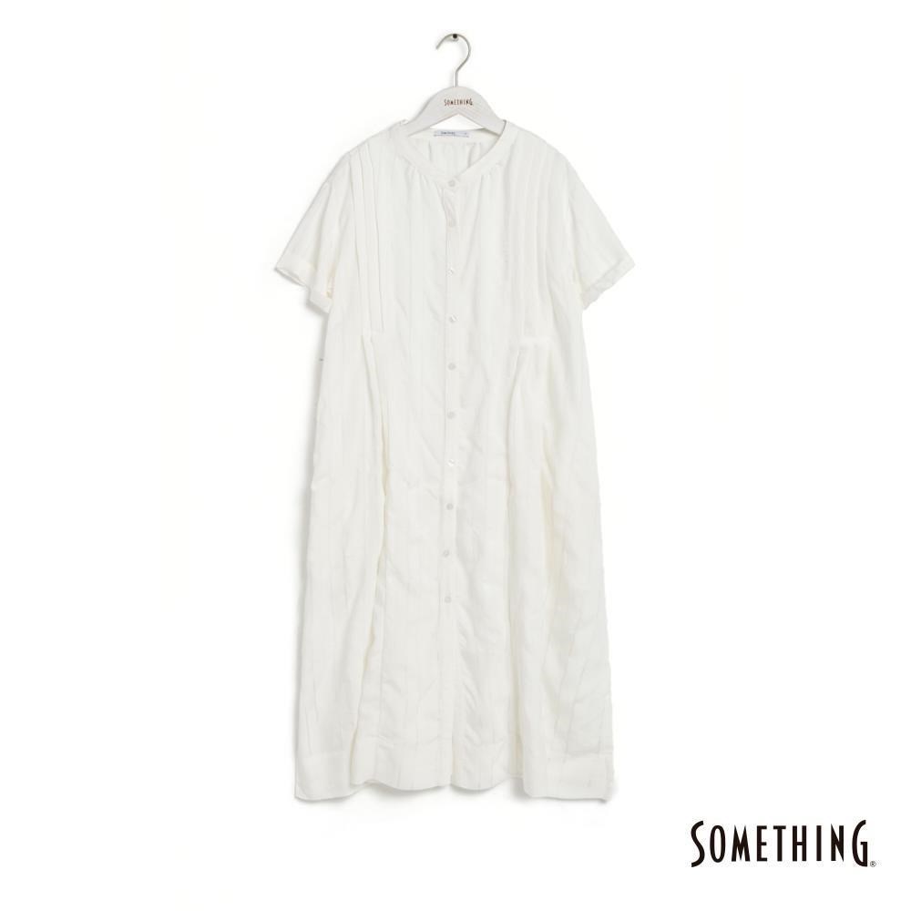 SOMETHING 女裝 五分袖長版短袖襯衫 (白色)