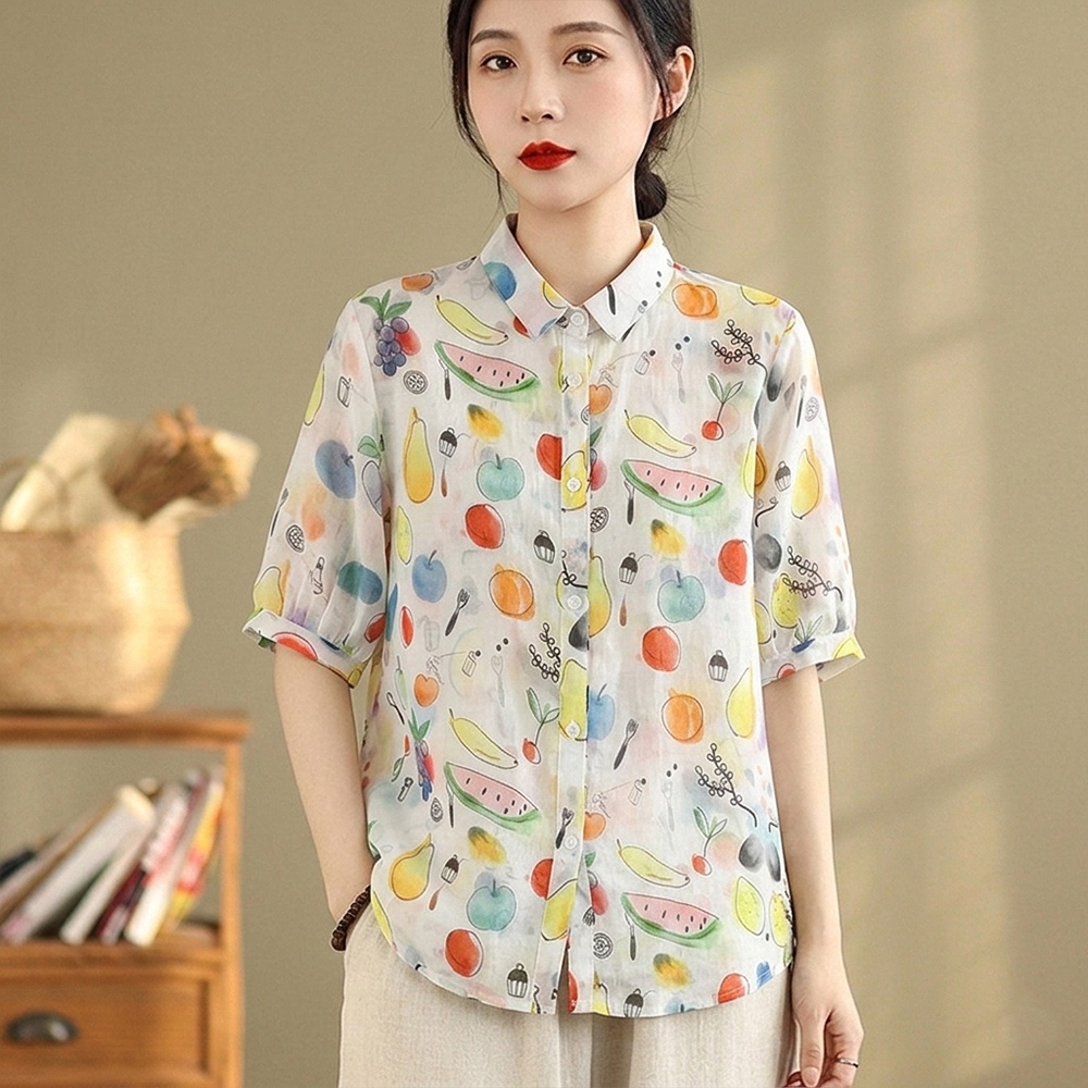 KissDiamond 渡假風彩漾棉質襯衫(短袖襯衫/休閒/罩衫/KDTY-1709)