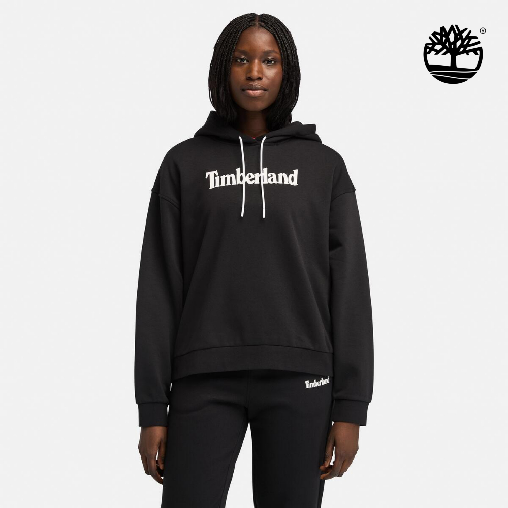 Timberland 女款黑色寬版LOGO連帽上衣｜A645Y001