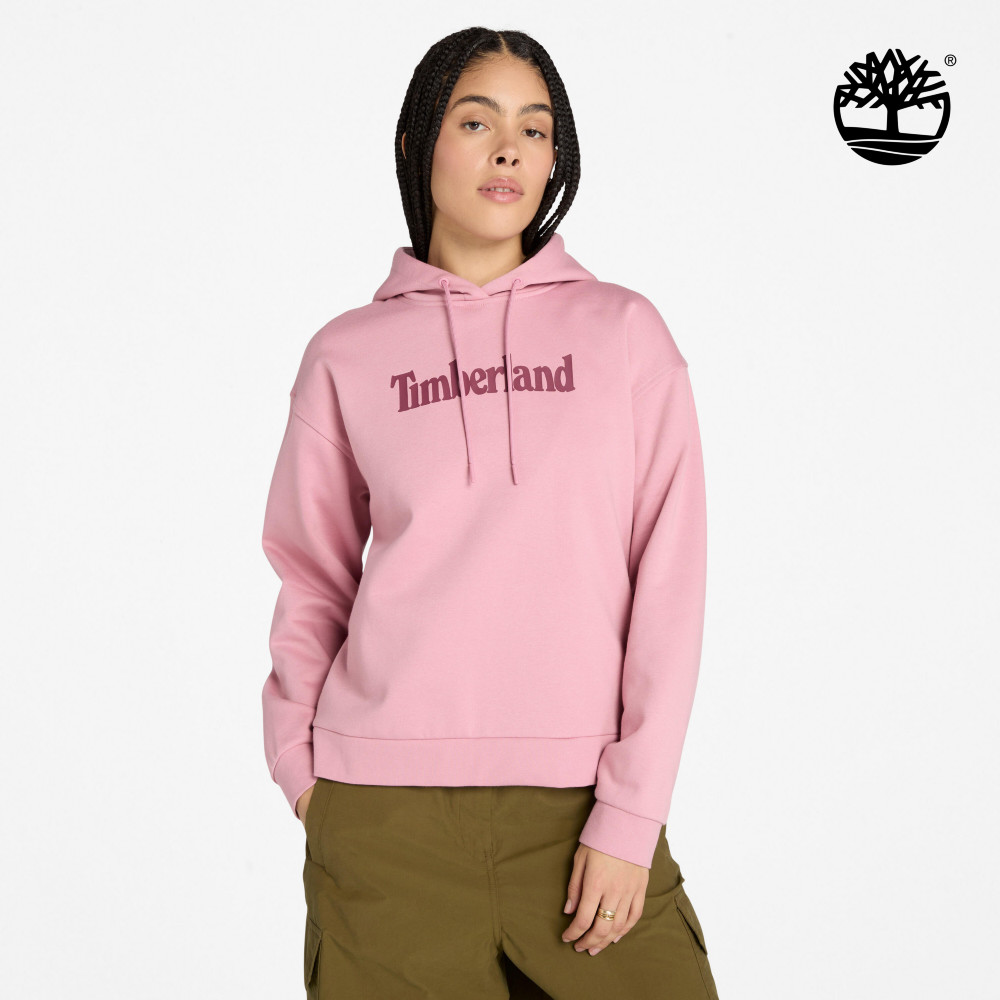 Timberland 女款桃粉色寬版LOGO連帽上衣｜A645YEYV