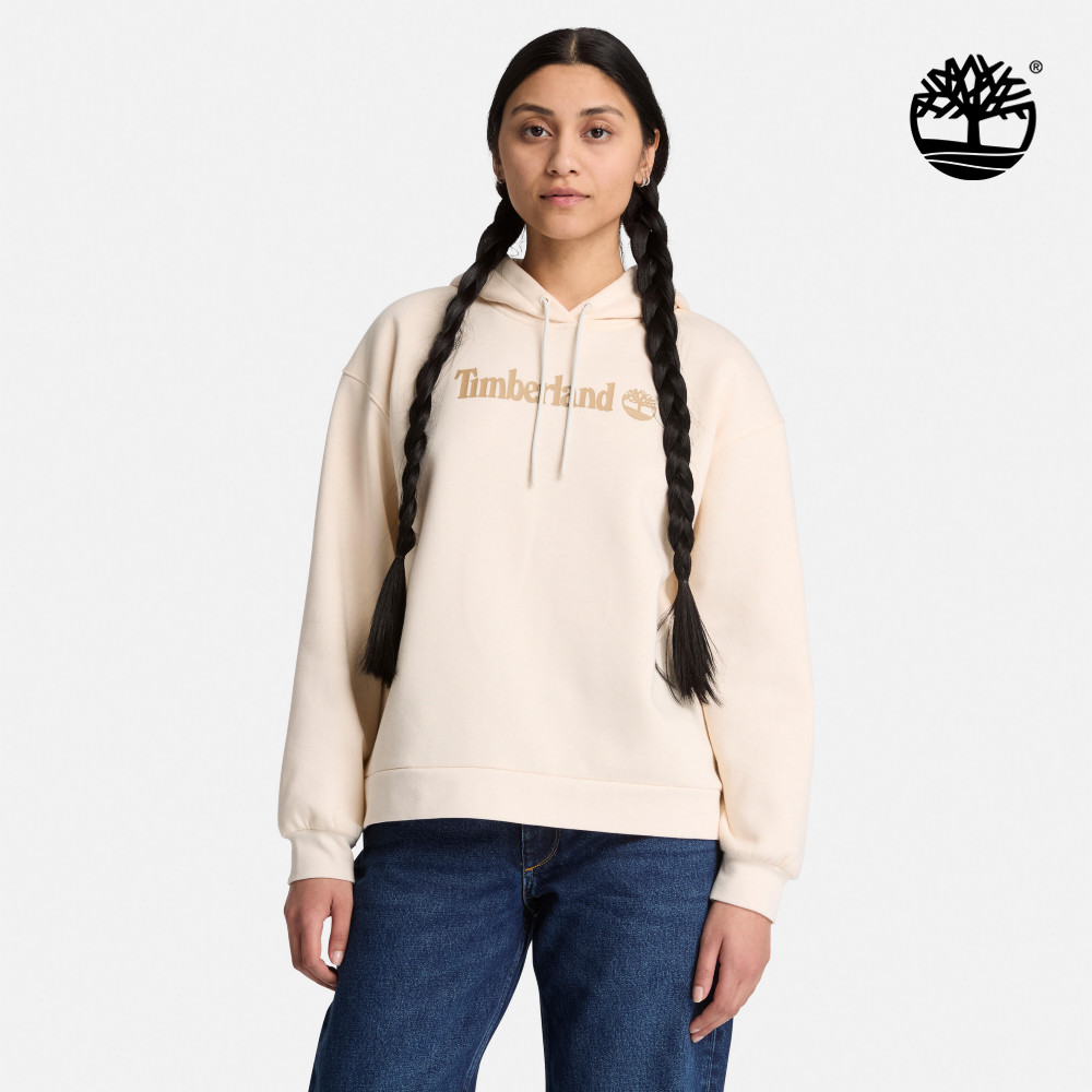 Timberland 女款白煙色寬版LOGO連帽上衣|0YHCBV04