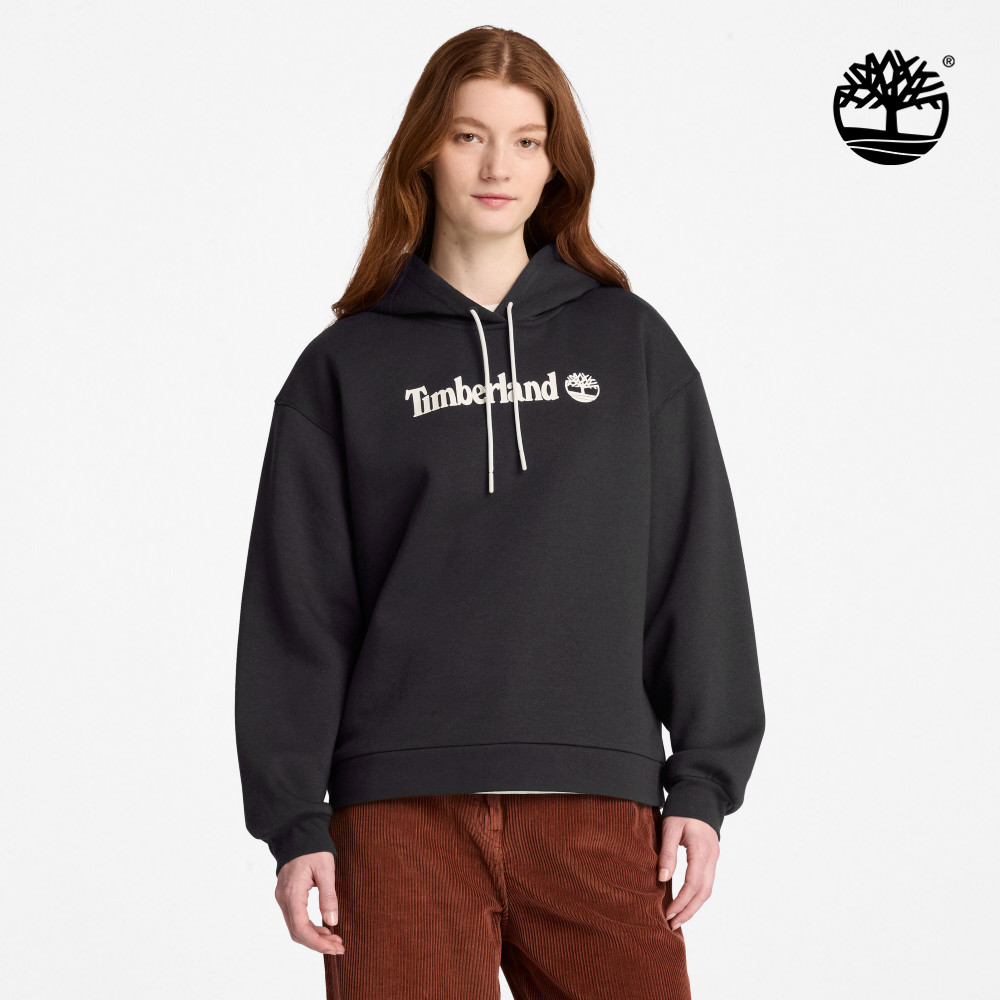 Timberland 女款黑色寬版LOGO連帽上衣|0YHCB001