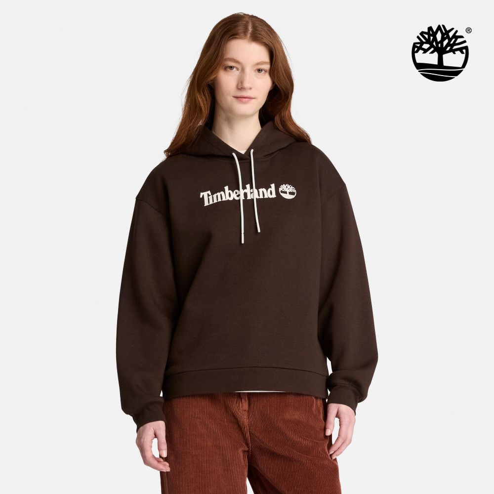 Timberland 女款深棕色寬版LOGO連帽上衣|0YHCBC35
