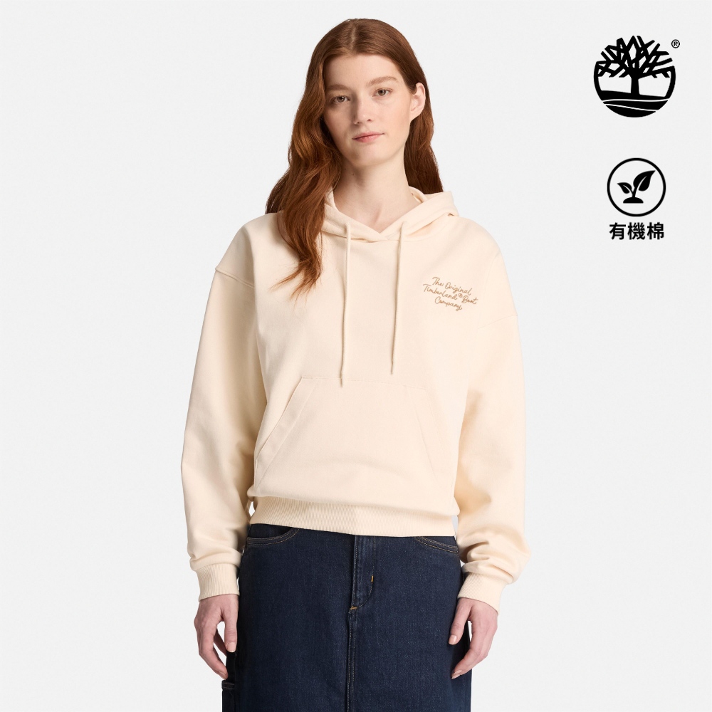 Timberland 女款白煙色寬版刺繡LOGO連帽上衣｜0YHC3V04