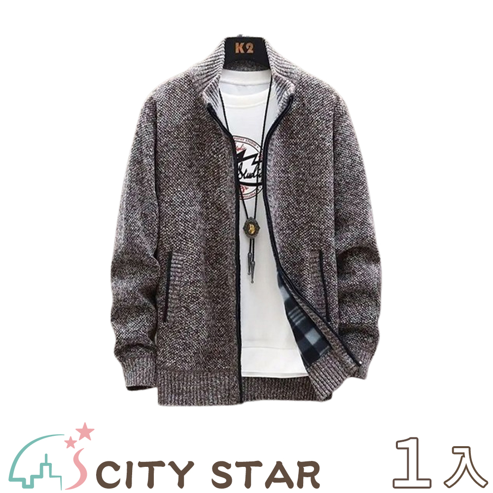 CITY STAR 商務紳士加絨加厚立領毛衣外套L-4XL