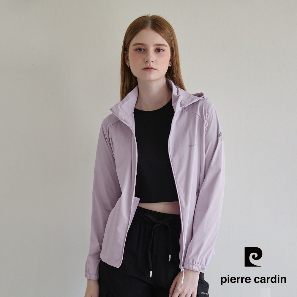 Pierre Cardin 皮爾卡登 女款 涼感透氣防曬抗UV彈力可拆式連帽夾克外套-淺紫色 (6257691-22)