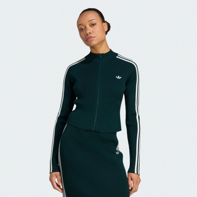 adidas 愛迪達 Adidas 愛迪達 Slim Knit Tt JY2599 女 外套 運動外套 休閒穿搭 深綠 白 亞版