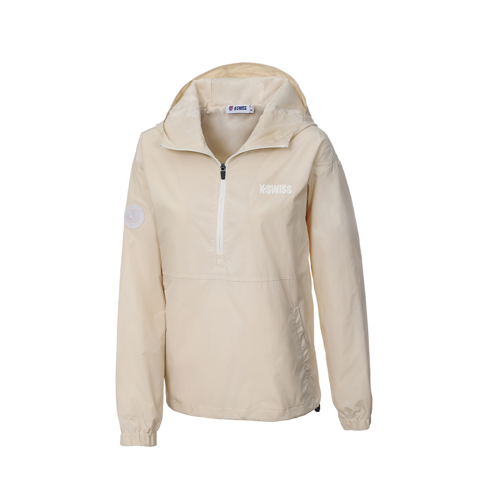 K-SWISS 機能外套 SEMI ZIP OPEN JK 連帽 衝鋒衣 女款 米杏色 1912502-096
