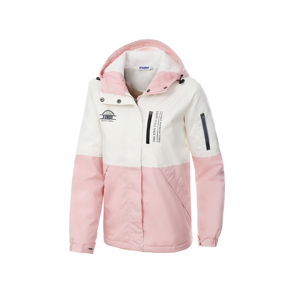 K-SWISS 運動外套 25FW WINDBREAKER 連帽 口袋 拉鍊 女款 白粉色 1912721-602