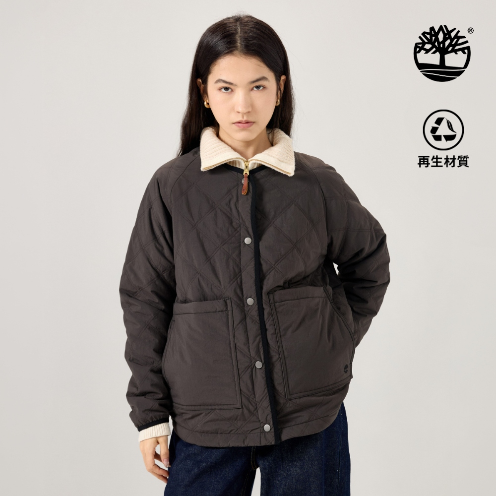 Timberland 女款灰黑色寬版防潑水絎縫外套|0YH4SCN1