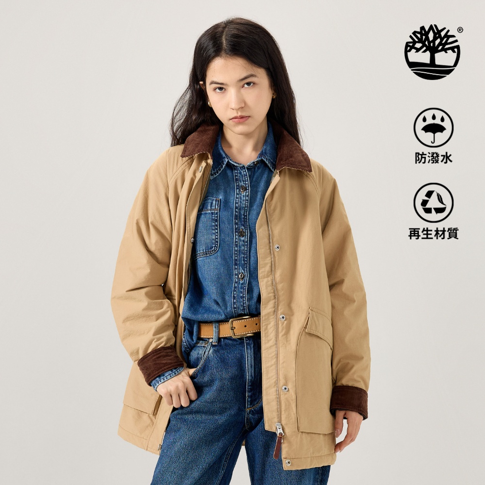 Timberland 女款淺褐色防潑水保暖巴恩外套|0YHC0DF0