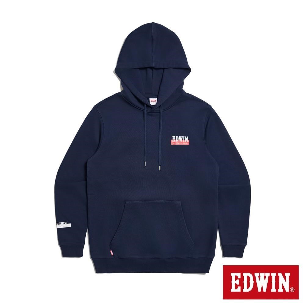 EDWIN 男裝 袖口小LOGO連帽長袖T恤 (丈青色)