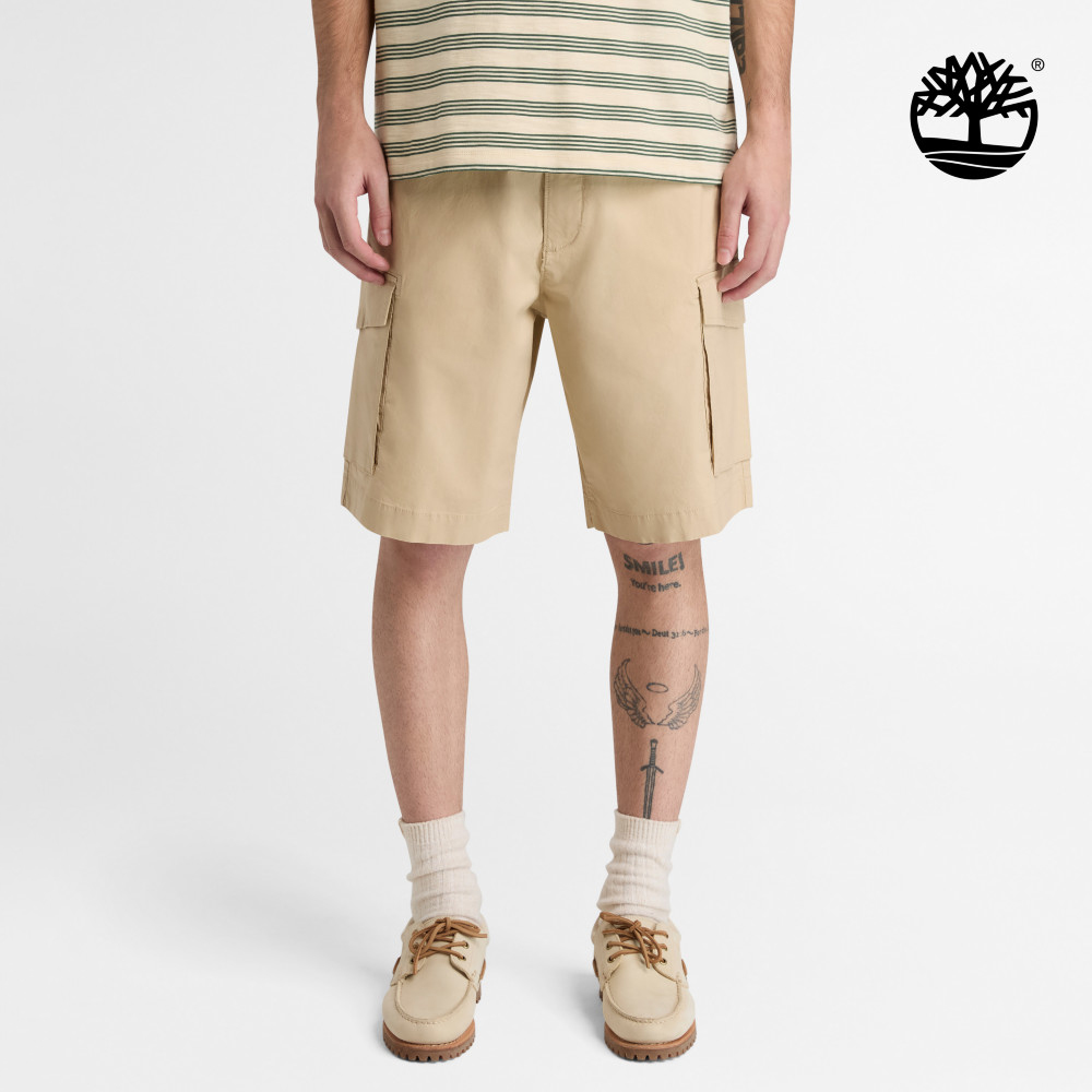 Timberland 男款米色寬版府綢工裝短褲｜A44VXY94