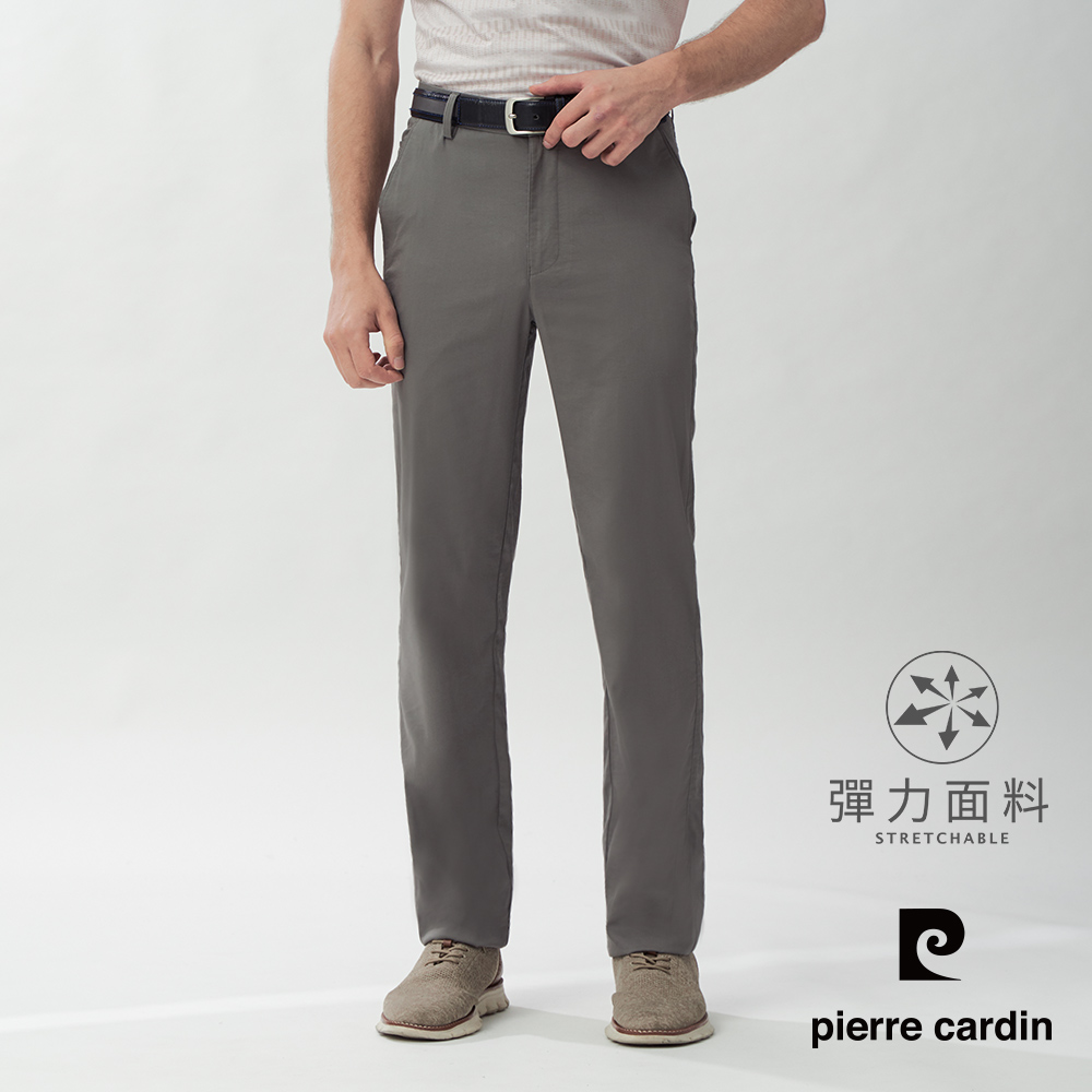 Pierre Cardin 皮爾卡登 男款 直筒修身彈力平口休閒長褲-灰色 (5267881-95)