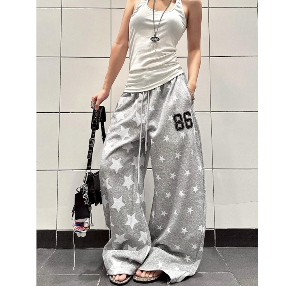 AMERO 愛馬歐 男女同款 休閒長褲 滿印星星 運動褲 拖地棉褲