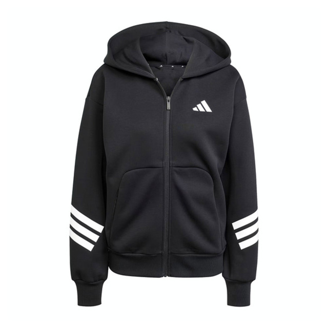 adidas 愛迪達 Adidas W FI 3S FZ HD JE0171 女 連帽外套 運動外套 休閒穿搭 黑 白