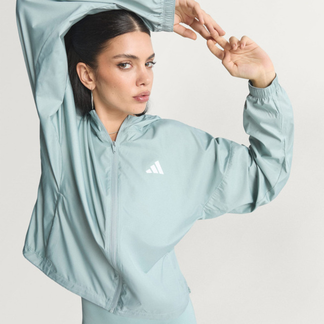 adidas 愛迪達 Adidas 愛迪達 Hyg Windy KC7654 女 連帽外套 防水 運動外套 防風 綠 白 亞版