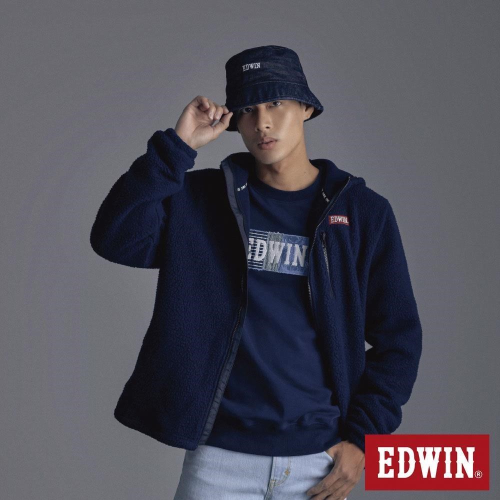 EDWIN 男裝 露營系列 搖粒絨刺繡印花連帽外套 (丈青色)