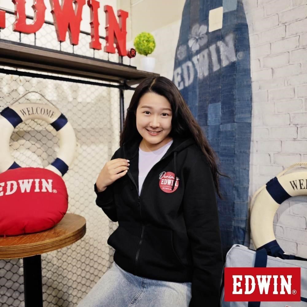 EDWIN 男裝 網路獨家 圓標LOGO連帽拉T外套 (黑色)