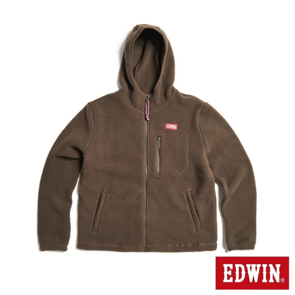 EDWIN 男裝 露營系列 搖粒絨刺繡印花連帽外套 (橄欖綠)