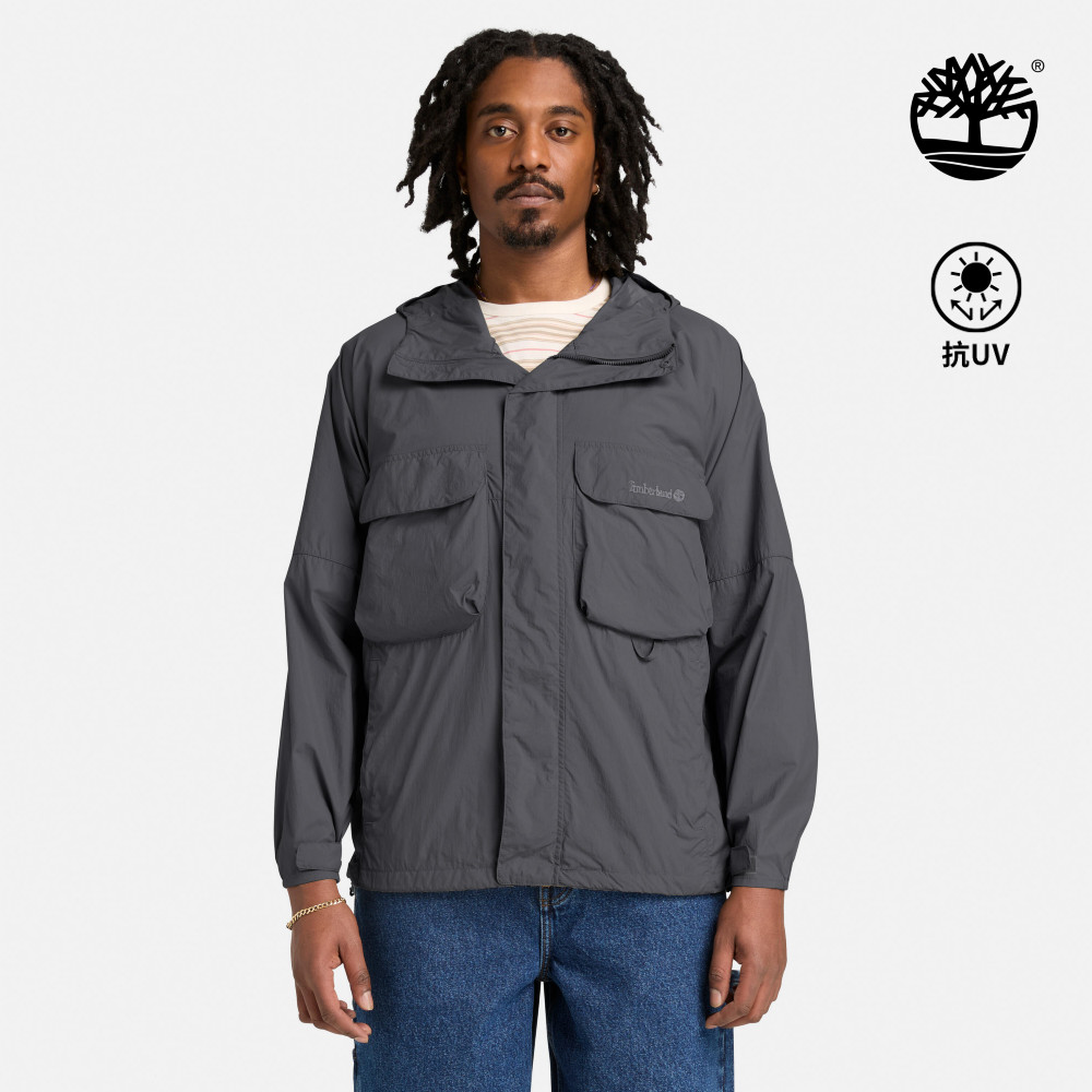 Timberland 男款黑色連帽防曬外套|A2QV7W08