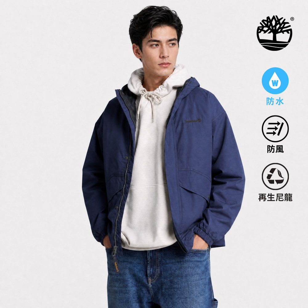 Timberland 男款海軍藍寬版Weatherline防水外套｜A5S9TAIH