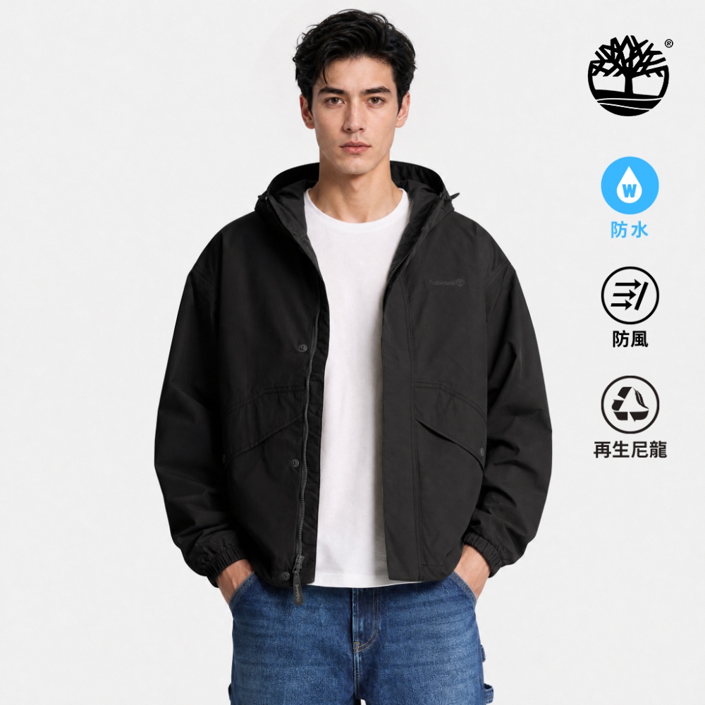Timberland 男款黑色寬版Weatherline防水外套|A5S9T001