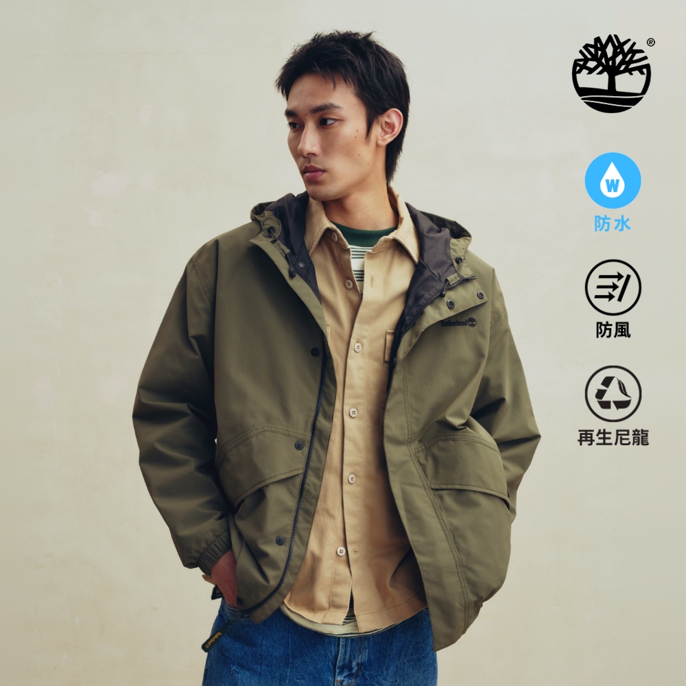 Timberland 男款褐綠色寬版Weatherline防水外套|A5S9TAIE