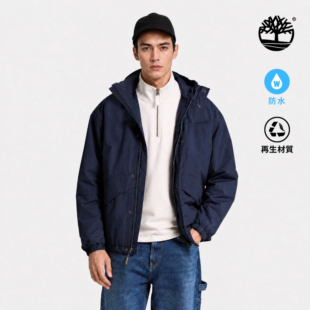 Timberland 男款海軍藍寬版防水派克大衣|A2ERSAIH