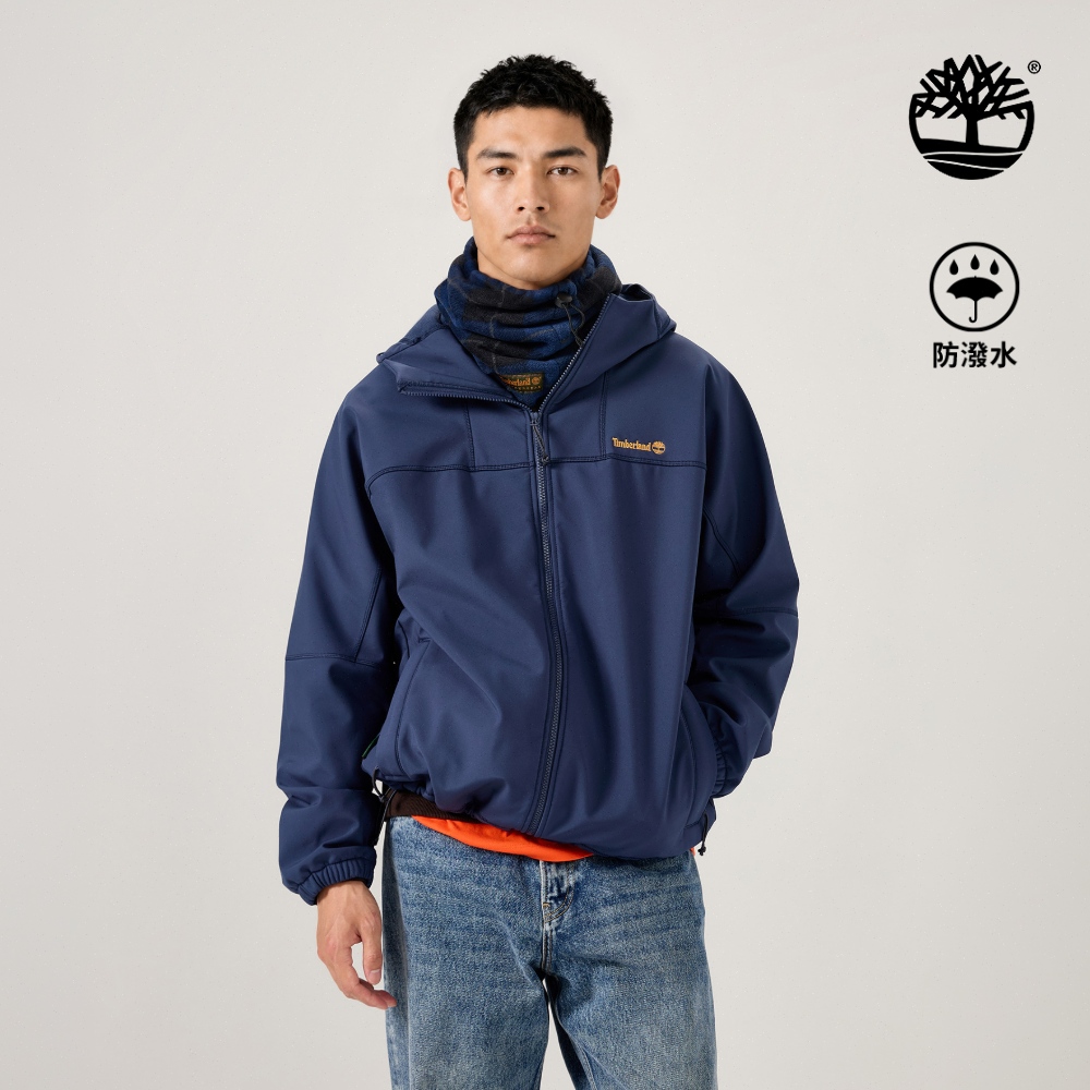 Timberland 男款靛藍色寬版防潑水軟殼連帽外套|0YHTZAIJ
