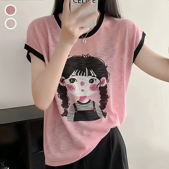 K.W. 韓國海島棉美的言語短袖上衣(印花/圓領/V領/上衣/T恤)