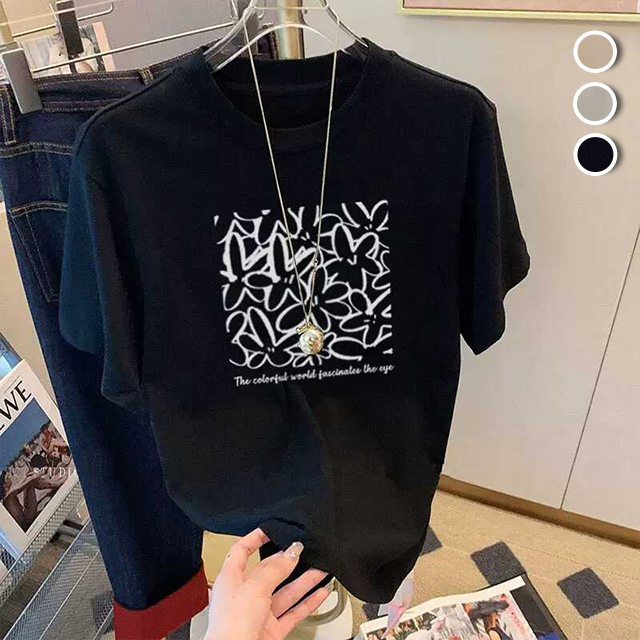 K.W. 韓國空運薰衣草戀情輕膚棉上衣(假兩件/刺繡/印花圓領/V領上衣T恤)