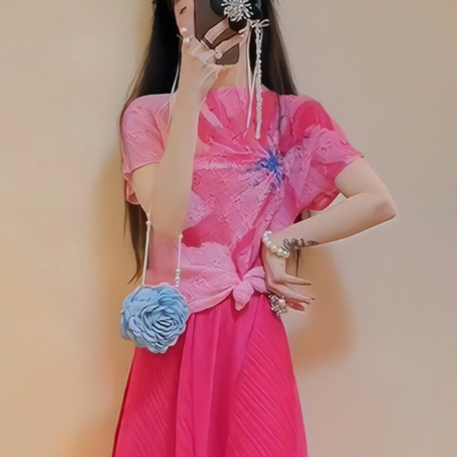 K.W. 韓國盛夏熱情三宅涼爽透氣褶衣(壓褶/中大尺碼/短袖/輕薄/小香風)