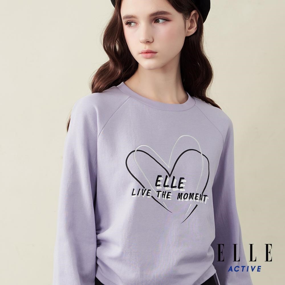 ELLE ACTIVE 愛心印花側邊抽繩長袖T恤-紫 EA25A2W140825