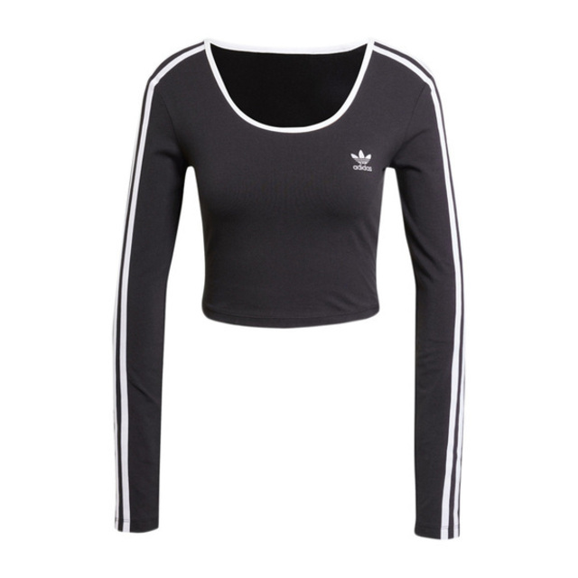adidas Originals Adidas 3S LS CROP JD4624 女 短版 長袖上衣 休閒上衣 舒適 合身 低圓領 黑白