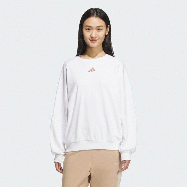 adidas 愛迪達 Adidas 愛迪達 Word Ft Crew JZ8448 女 長袖上衣 休閒長袖 白 棕 亞版