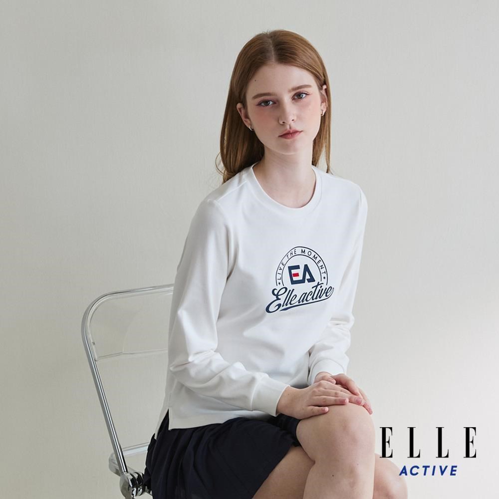 ELLE ACTIVE 法式徽章印花長袖上衣-白 EA25A1W1702-90