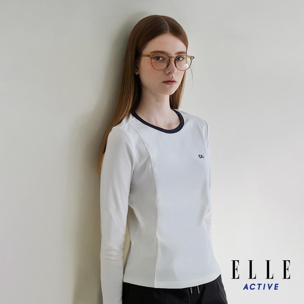 ELLE ACTIVE 法式拼色長袖上衣-白 EA25A1W1701-91